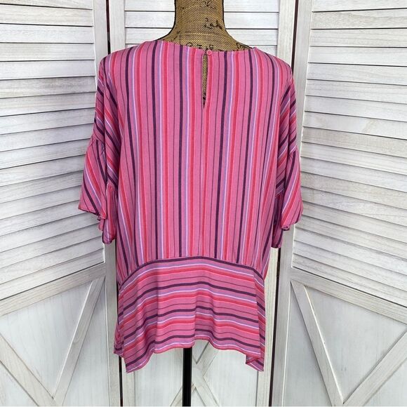 a.n.a. Striped Flounce Sleeve Tunic Blouse Pink Large - Picture 4 of 13